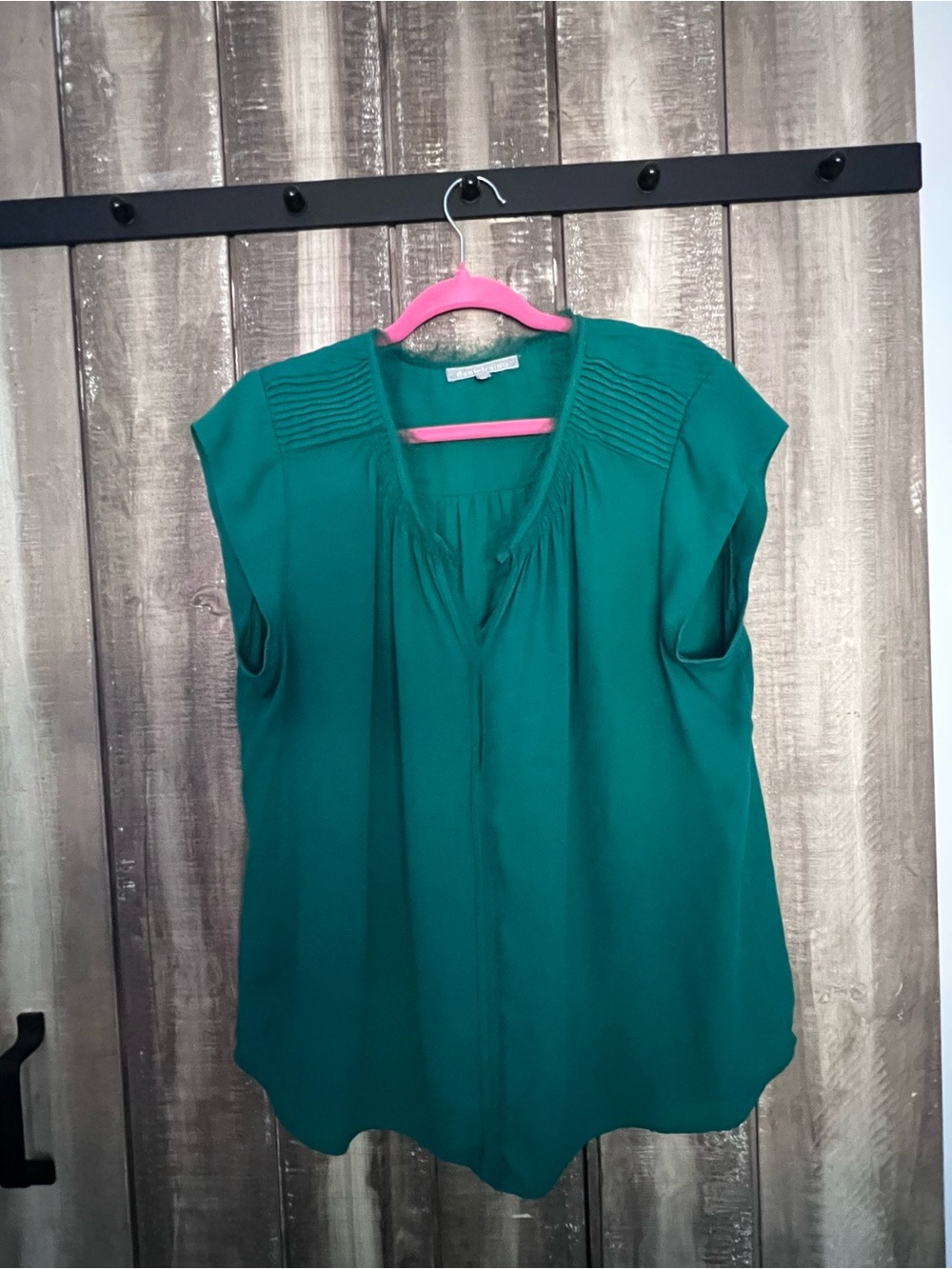 Daniel Rainn Women's Emerald Green Pleated Shoulder Blouse, Size XL
